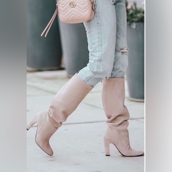 New Stuart Weitzman Suede Charlie Boots pink size 7.5 new without box - Picture 1 of 12